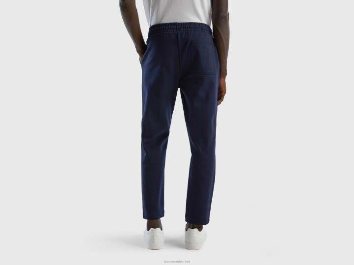 Joggers con cordón en mezcla de algodón NHBF4633 azul oscuro hombres Benetton