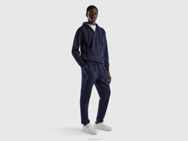 Joggers con cordón en mezcla de algodón NHBF4633 azul oscuro hombres Benetton