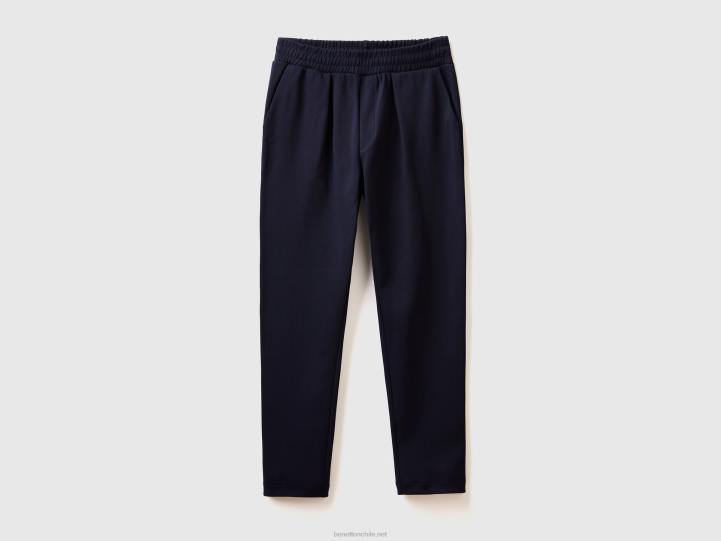 Joggers con cordón en mezcla de algodón NHBF4633 azul oscuro hombres Benetton
