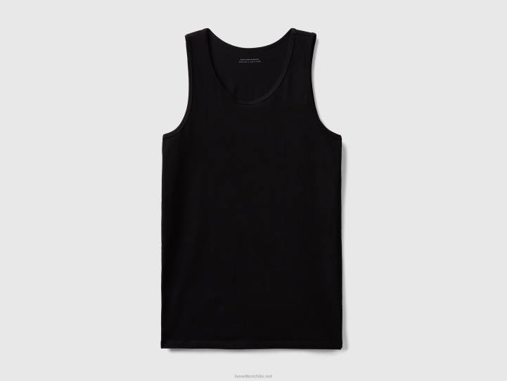 camiseta sin mangas de algodón orgánico elástico NHBF4725 negro hombres Benetton