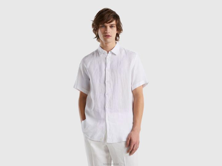 Camisa manga corta 100% lino NHBF1363 blanco hombres Benetton