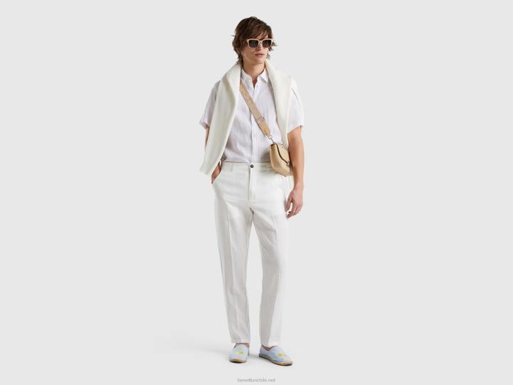 Camisa manga corta 100% lino NHBF1363 blanco hombres Benetton