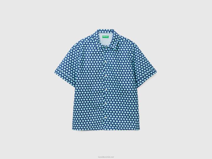 camisa azul con estampado de manzanas NHBF1340 azul hombres Benetton