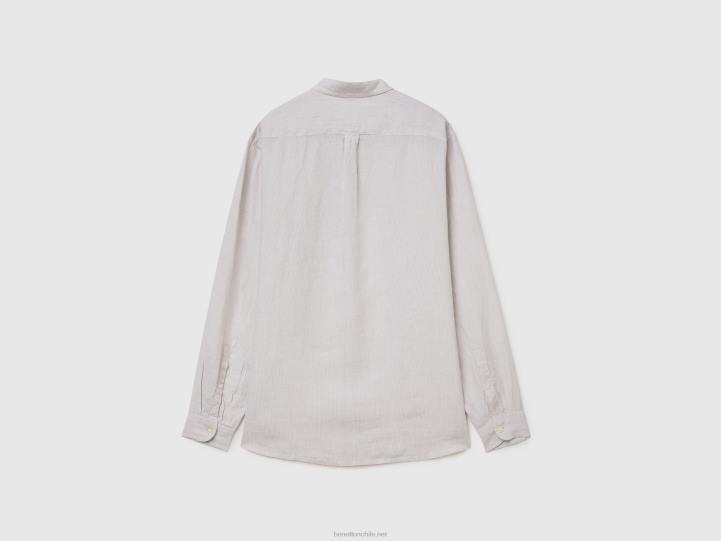 camisa de lino puro NHBF1347 gris claro hombres Benetton