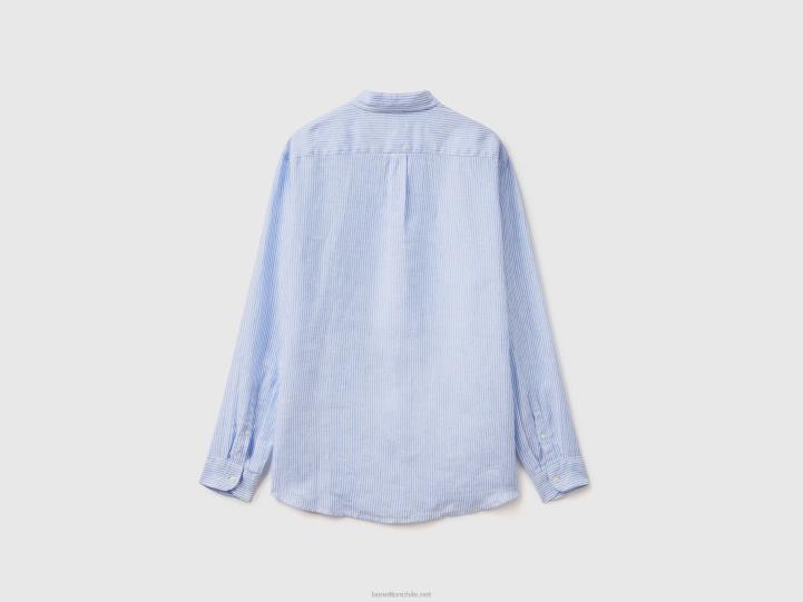 camisa de lino puro NHBF1354 cielo azul hombres Benetton