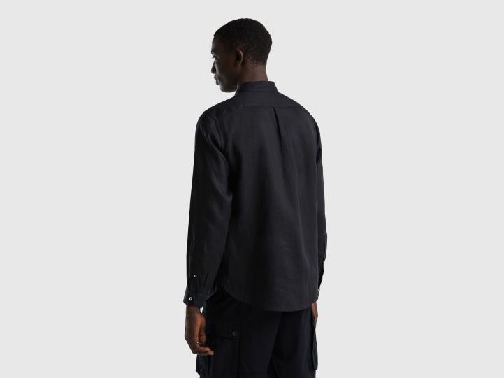 camisa de lino puro NHBF1355 gris oscuro hombres Benetton