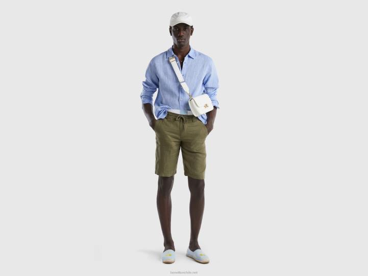 camisa de lino puro NHBF1362 azul claro hombres Benetton