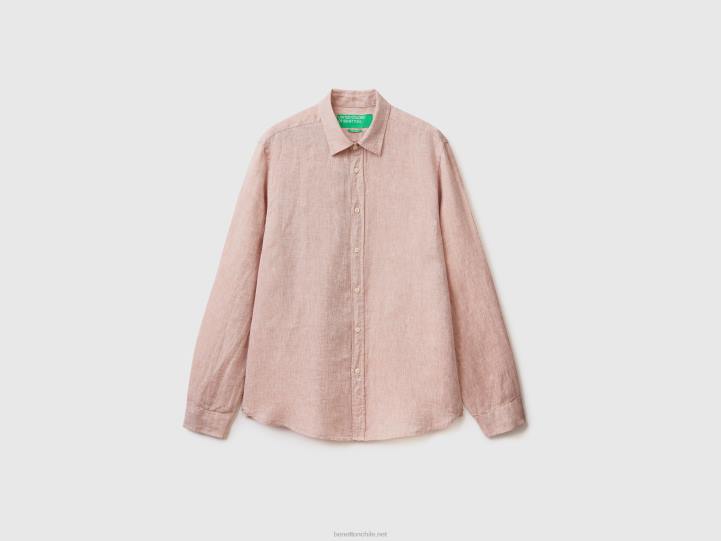 camisa de lino puro NHBF1366 beige hombres Benetton