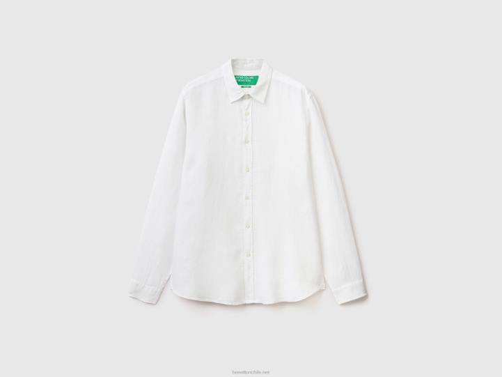 camisa de lino puro NHBF1370 blanco hombres Benetton