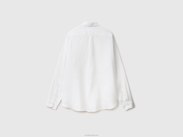 camisa de lino puro NHBF1370 blanco hombres Benetton
