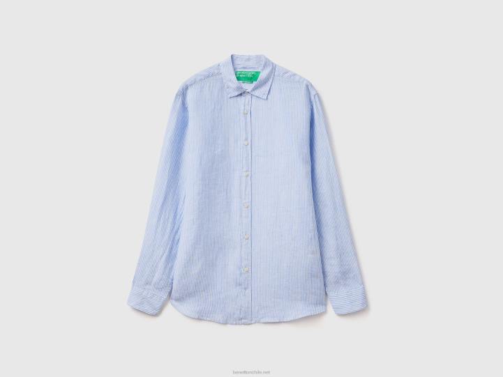 camisa de lino puro NHBF4534 cielo azul hombres Benetton