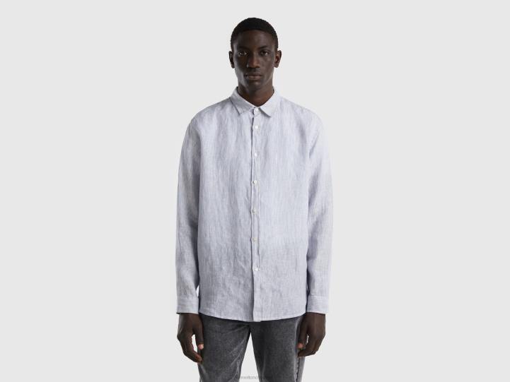 camisa de lino puro NHBF4535 cielo azul hombres Benetton