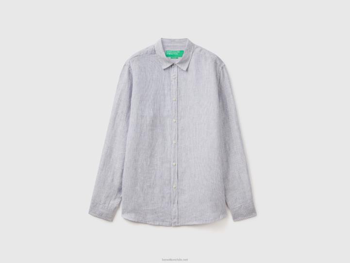 camisa de lino puro NHBF4535 cielo azul hombres Benetton