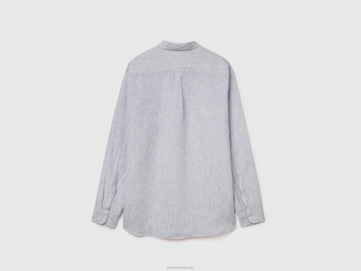 camisa de lino puro NHBF4535 cielo azul hombres Benetton