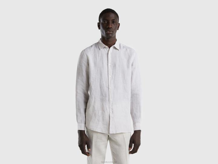 camisa de lino puro NHBF4545 gris claro hombres Benetton