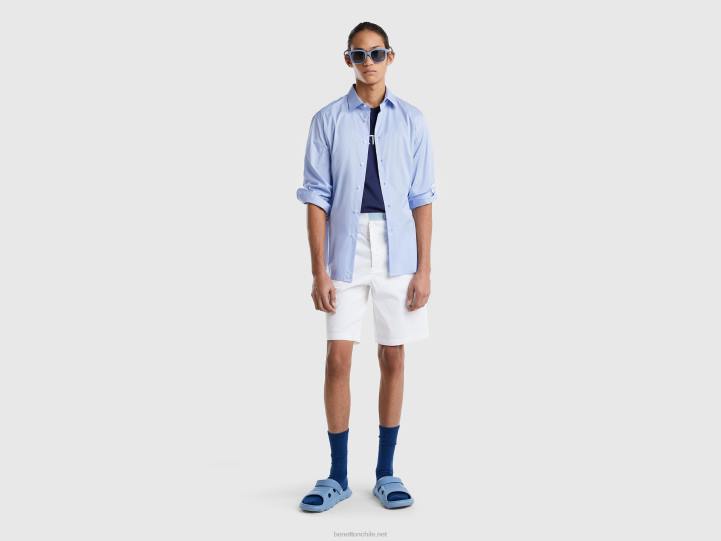 camisa slim fit de color liso NHBF1372 cielo azul hombres Benetton