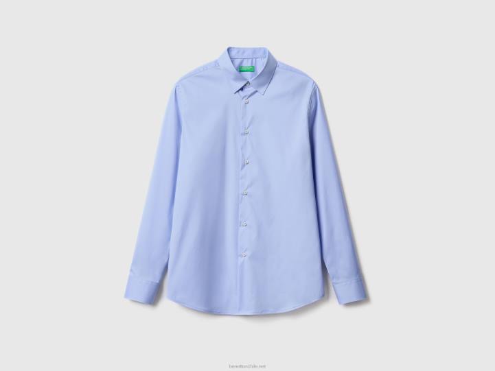 camisa slim fit de color liso NHBF1372 cielo azul hombres Benetton