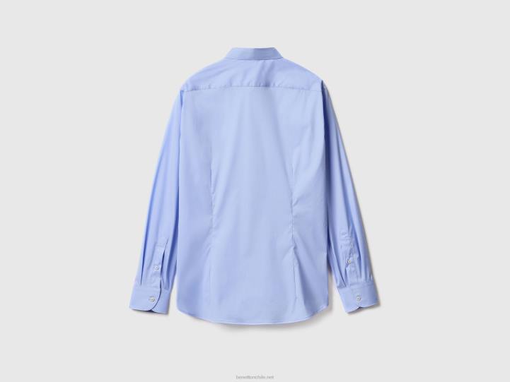 camisa slim fit de color liso NHBF1372 cielo azul hombres Benetton