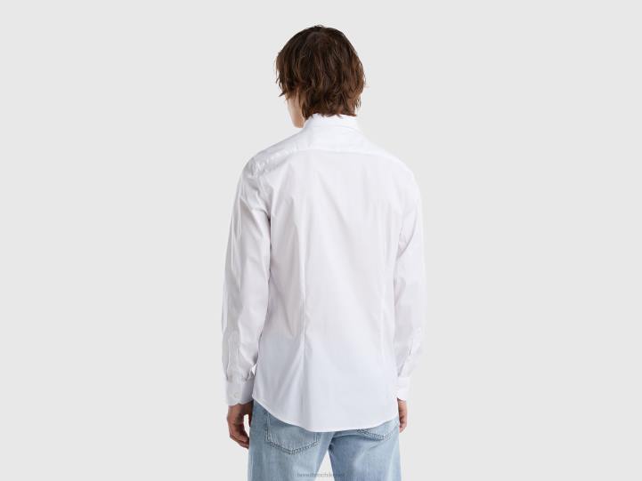 camisa slim fit de color liso NHBF4562 blanco hombres Benetton