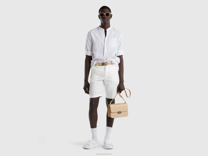 short de lino con cuello mao NHBF1364 blanco hombres Benetton