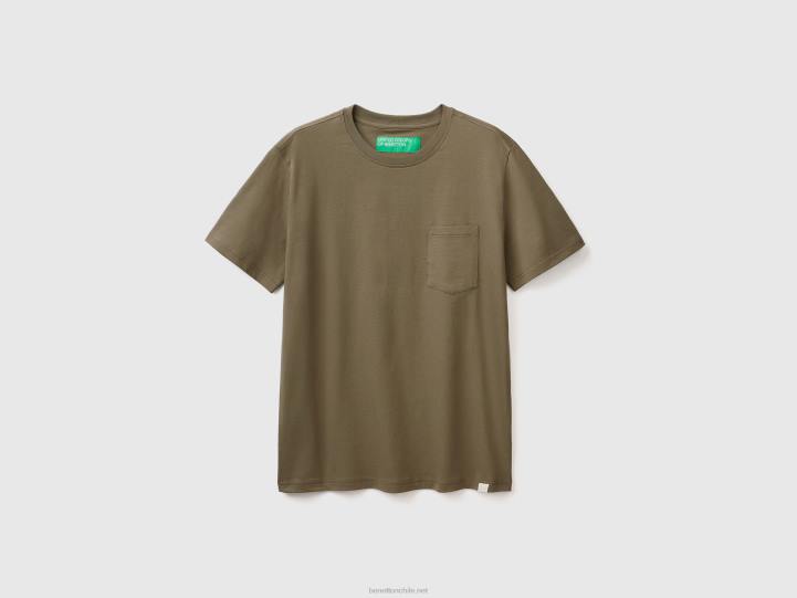 Camiseta 100% algodón con bolsillo NHBF4487 verde militar hombres Benetton