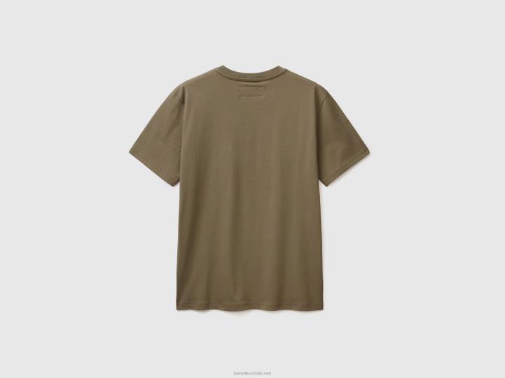 Camiseta 100% algodón con bolsillo NHBF4487 verde militar hombres Benetton