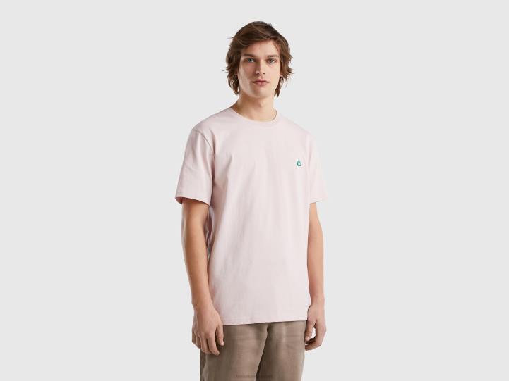 Camiseta básica 100% algodón orgánico NHBF4483 Rosa suave hombres Benetton