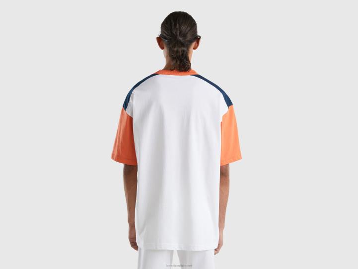 camiseta color block de algodón orgánico NHBF1221 blanco hombres Benetton