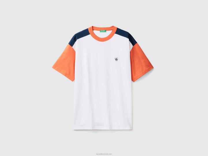 camiseta color block de algodón orgánico NHBF1221 blanco hombres Benetton