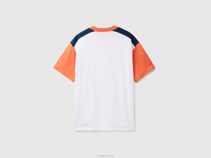 camiseta color block de algodón orgánico NHBF4492 blanco hombres Benetton
