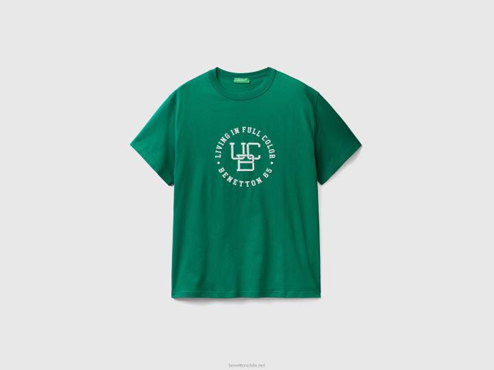 camiseta con cuello redondo y estampado NHBF1237 verde oscuro hombres Benetton