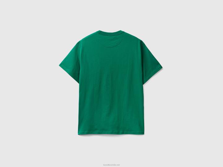 camiseta con cuello redondo y estampado NHBF1237 verde oscuro hombres Benetton