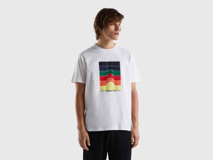 camiseta con cuello redondo y estampado NHBF1248 blanco hombres Benetton