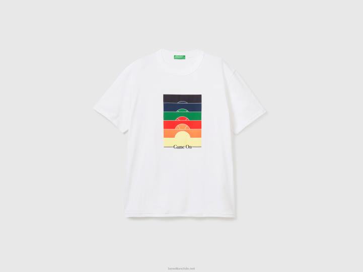 camiseta con cuello redondo y estampado NHBF1248 blanco hombres Benetton