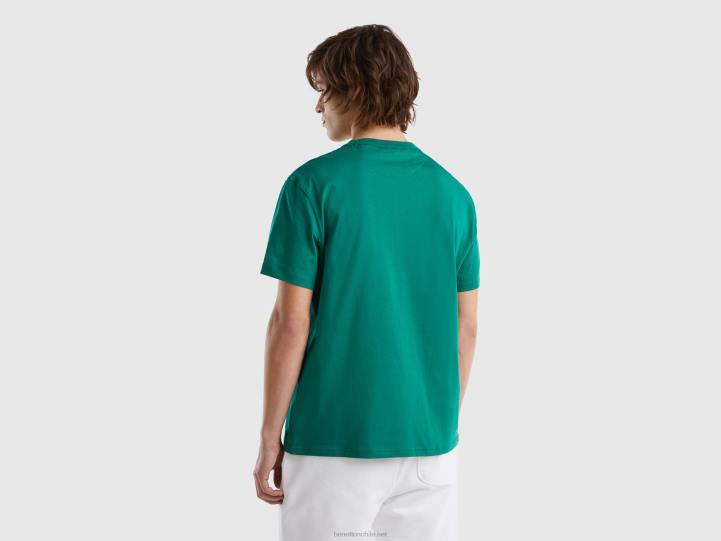 camiseta con cuello redondo y estampado NHBF4439 verde oscuro hombres Benetton