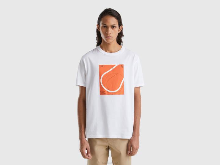 camiseta con cuello redondo y estampado NHBF4449 blanco hombres Benetton