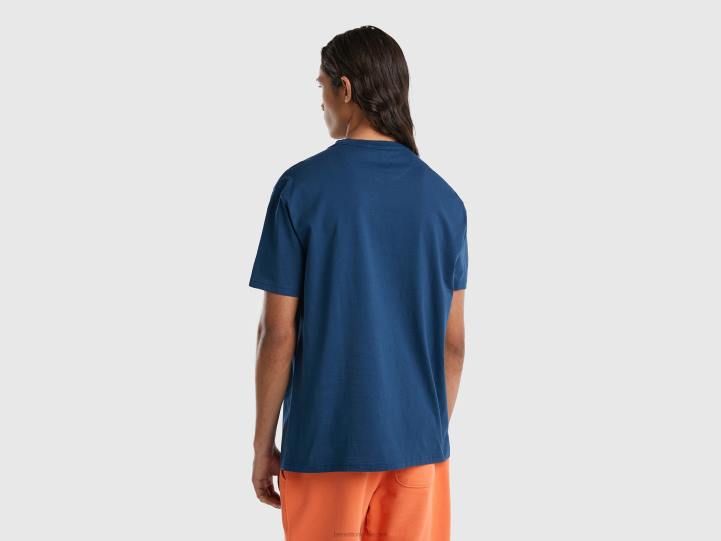 camiseta con cuello redondo y estampado NHBF4460 fuerza aérea azul hombres Benetton