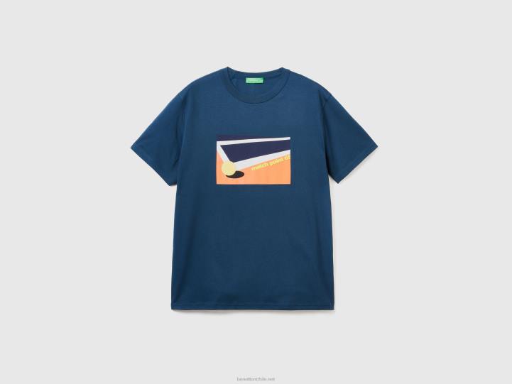 camiseta con cuello redondo y estampado NHBF4460 fuerza aérea azul hombres Benetton