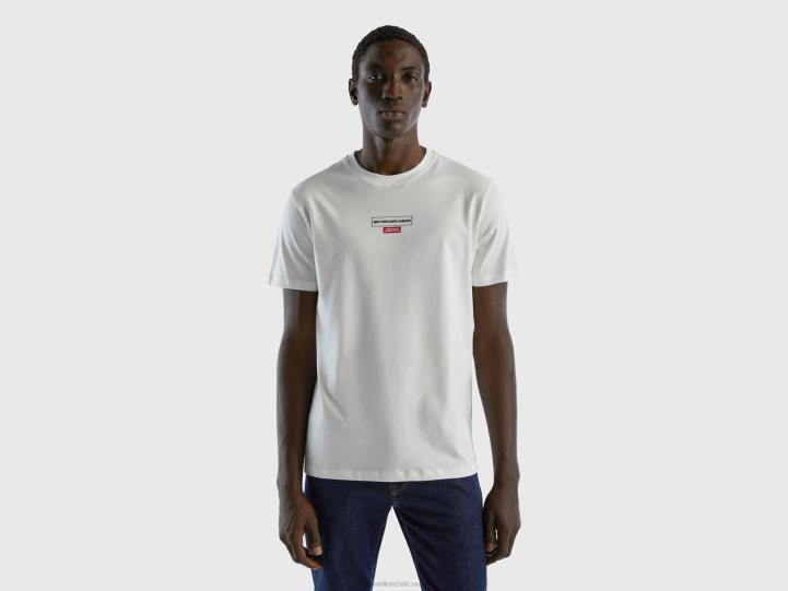 camiseta con estampado en algodón de fibra larga NHBF1246 Blanco crema hombres Benetton