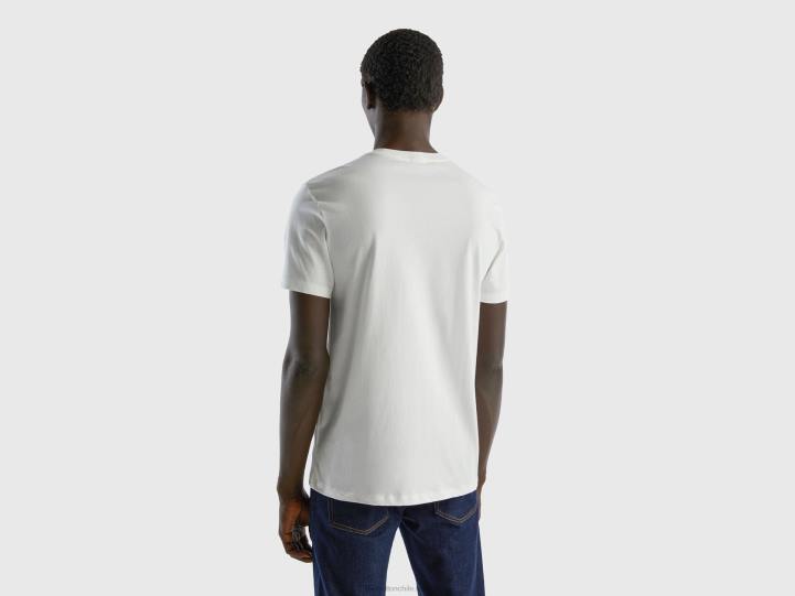 camiseta con estampado en algodón de fibra larga NHBF1246 Blanco crema hombres Benetton