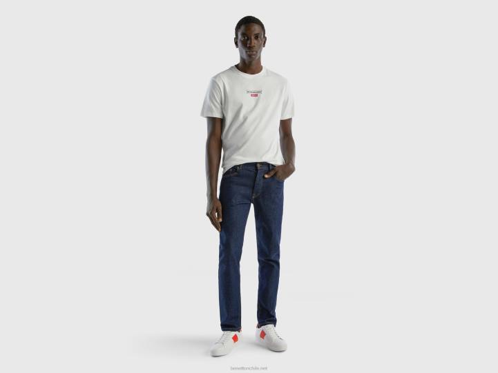 camiseta con estampado en algodón de fibra larga NHBF1246 Blanco crema hombres Benetton