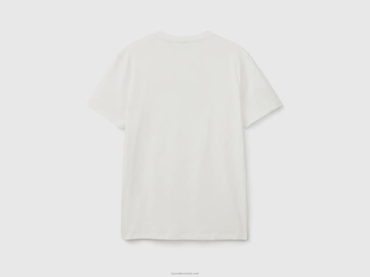 camiseta con estampado en algodón de fibra larga NHBF1246 Blanco crema hombres Benetton