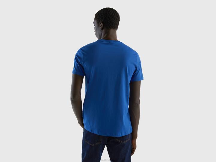 camiseta con estampado en algodón de fibra larga NHBF4453 azul brillante hombres Benetton