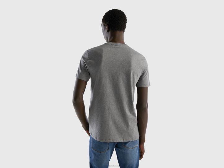 camiseta con estampado en algodón de fibra larga NHBF4469 gris oscuro hombres Benetton