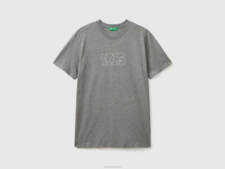 camiseta con estampado en algodón de fibra larga NHBF4469 gris oscuro hombres Benetton