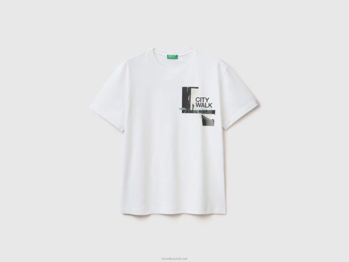 camiseta con foto impresa NHBF4479 blanco hombres Benetton