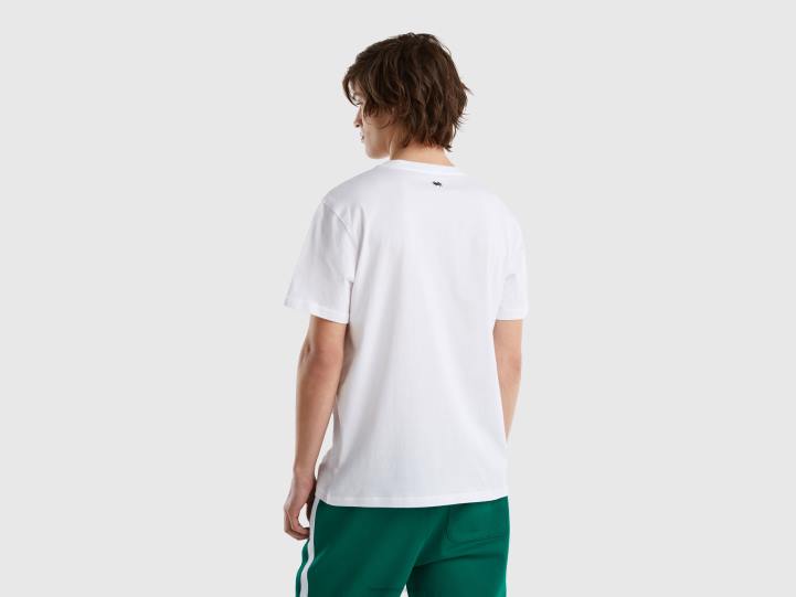 camiseta con texto bordado NHBF4463 blanco hombres Benetton