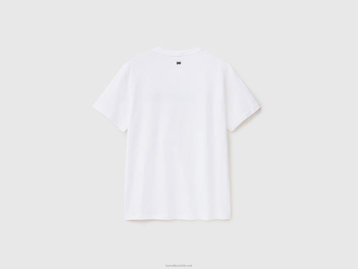 camiseta con texto bordado NHBF4463 blanco hombres Benetton