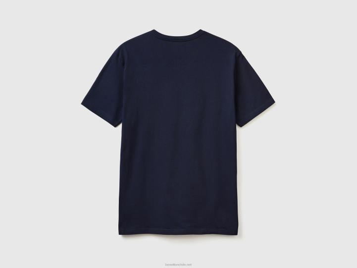 camiseta de algodón de fibra larga NHBF1238 azul oscuro hombres Benetton