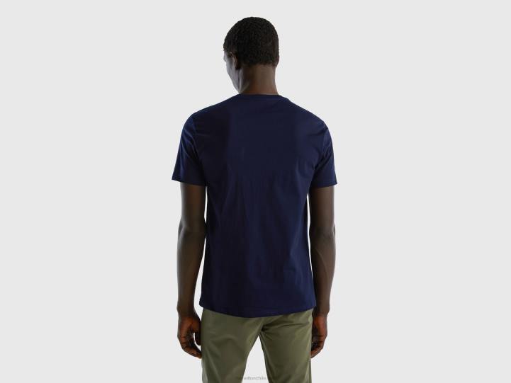camiseta de algodón de fibra larga NHBF4486 azul oscuro hombres Benetton